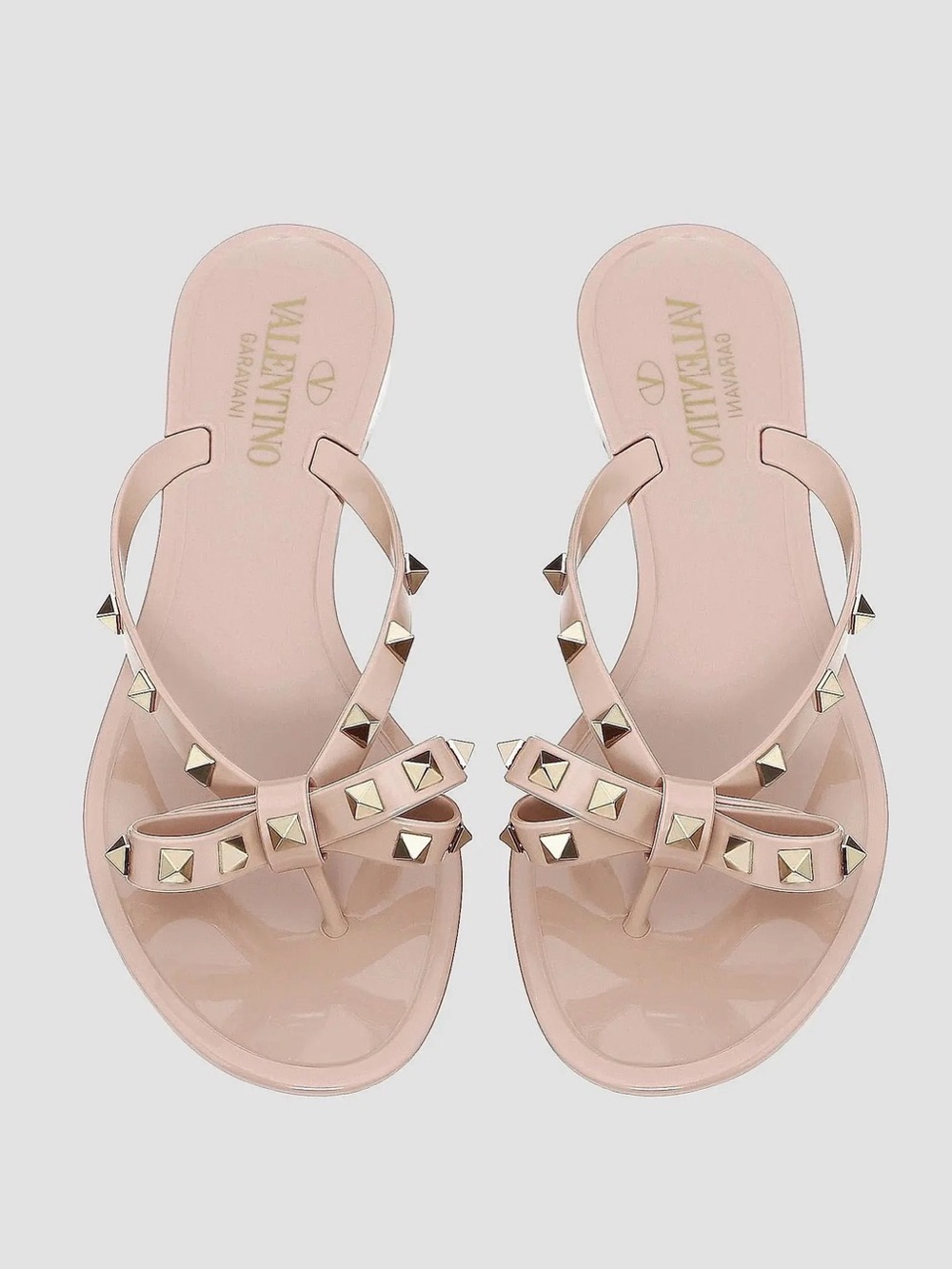 Valentino Garavani Blush Pink Studded Bow Jelly Thong Sandals 41